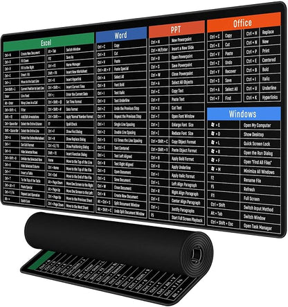 Rinaze Large Mouse Pad Desk Mat with Excel Shortcuts Cheat Sheet, Anti-Slip Keyboard Pad with Multifunctional, Gaming Mousepad, Office Desk Accessories for Computer, MacBook, PC and Laptop