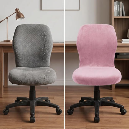 Deisy Dee Velvet Stretch Armless Office Chair Covers - Colorful Stretch Slipcover for Desk Chairs (Pink)