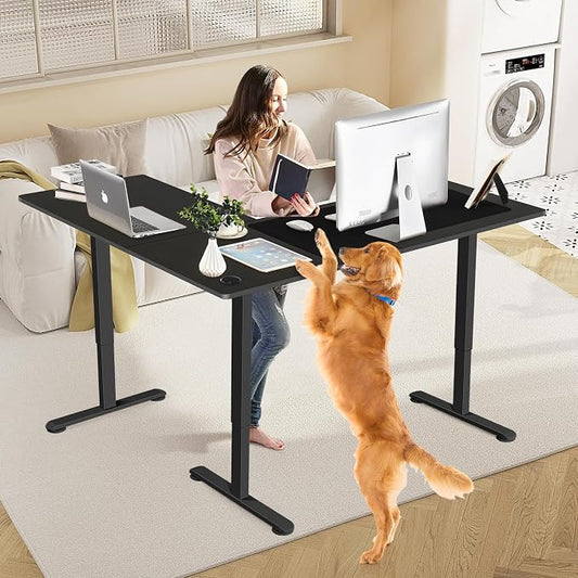 63” L Shaped Standing Desk,Electric Height Adjustable Corner Stand Up Desk, Ergonomic Sit Stand Home Office Computer Desk with Splice Board (Black)