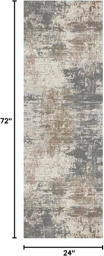 Ciicool 2x6 Washable Runner Rug, Modern Abstract Hallway Rugs Runner, Non-Slip Thin Accent Rug Lightweight Gray Brown Print Distressed Carpet for Laundry Entryway Bedroom Kitchen Bathroom Indoor