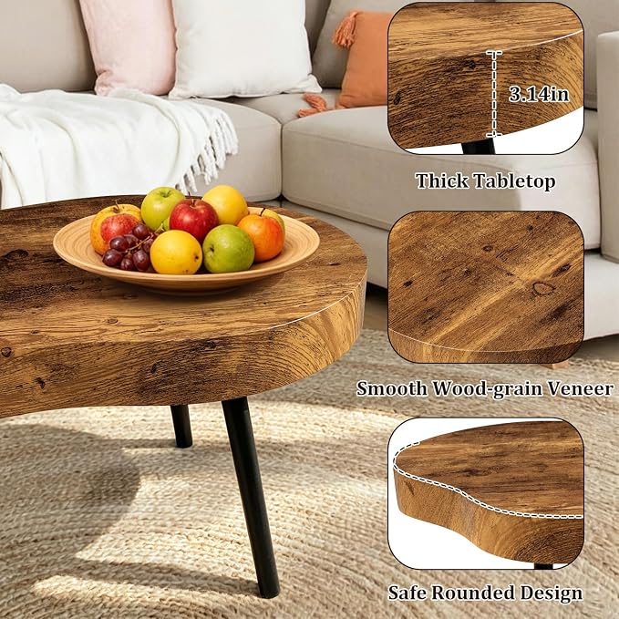 Coffee Tables for Living Room Mid-Century Small Coffee Table Wood Framed Cloud Shaped Center Table Easy Assembly Portable Furniture for Bedroom Apartment Reception Room Retro Brown