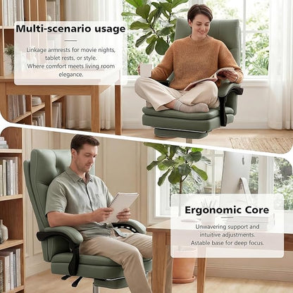 Big and Tall Comfy Office Chair,Ergonomic High Back Executive Desk Chair with Foot Rest,Heavy Duty Reclining Computer Chair with Wide Spring Cushion for Cross Legged,Home,Office,Gaming