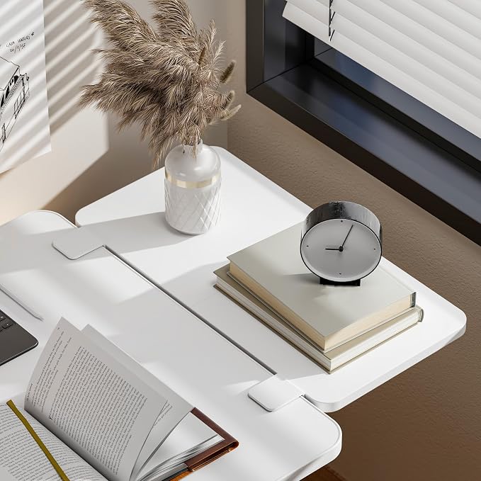 PEGZONE Desk Extender Tray, 24" x 12", with Laptop Holder, Medium, White | Desk Extension, Clamp on Desk Shelf, Clamp On Keyboard Tray for Office and Home, Workstation Organizer