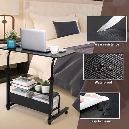 Adjustable Laptop Standing Desk - Mobile Rolling Computer Workstation for Small Spaces, Portable Home Office Desk with Storage Black