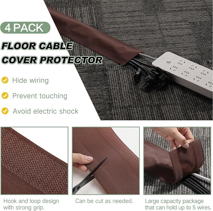 WILLBOND Carpet Cord Cover Cable Protector Floor Cover Cable Protector Management Only for Commercial Office Carpet(39.37 ft,Brown)