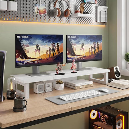 WESTREE Dual Monitor Stand Riser, Wood and Steel Monitor Stand Riser, Computer Monitor Stand for 2 Monitors, Multi-Purpose Desktop Storage Stand for Computer,Laptop,Printer,TV