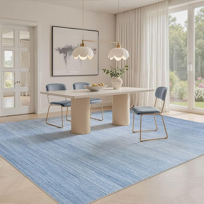 UERMEI 10x12 Washable Area Rug - Neutral Modern Abstract Living Room Rugs, Non-Slip Soft Large Indoor Floor Carpet for Bedroom Home Office & Under Dining Table Decor, Blue