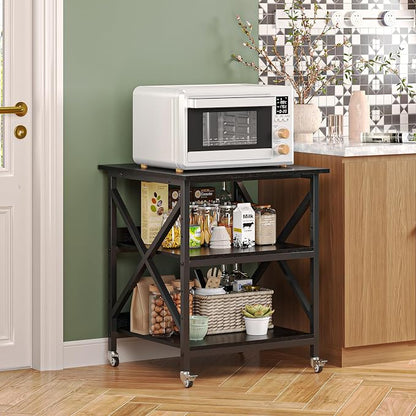 VENNQD 23.6 x 23.6 x 30.3 Inches Printer Stand, Large Printer Table with Adjustable Middle Shelf, Rolling Printer Cart with Wheels, 3 Tier Printer Table for Home Office Living Room Scanner Fax, Black