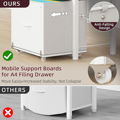 HIGDBFE 2-Drawer File Cabinet with Printer Stand & Dual Shelves, White | 2-Tier Printer Storage, Letter File Drawer, Reversible Side Bag, Smooth Drawer Slides, Rolling Support Board