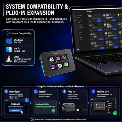 Mini Stream Controller Deck, Gaming Streaming Macro Pad Keypad, Shortcut Keyboard with 6 Programmable LCD Keys, Customizable Icons & RGB Light, USB Soundboard for Video Editing, OBS, PC, Mac
