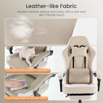 DUMOS Gaming Chair with Linkage Armrests, Video Game Chairs with Pocket Spring Cushion, Ergonomic Computer Silla Gamer Office Desk Chair with Footrest for Adults & Students, Light Brown