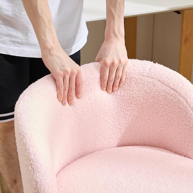 VINGLI Cute Small Swivel Desk Chair Comfy with Wheels,Ergonomic Low-Back Lumbar Support Vanity Nail Tech Rolling Task Stool Girls Women Kids Chair for Home Office,Height Adjustable,Teddy Fleece,Pink
