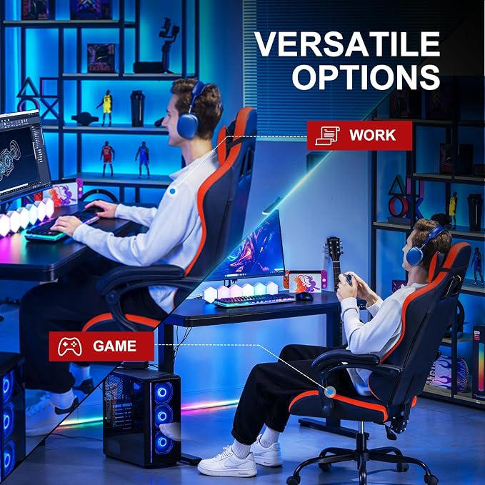 GTPLAYER Gaming Chair High Back Computer Chairs Rest for Adults, Ergonomic Height Adjustable Recliner Chair 300lbs with Linkage Armrest and Lumbar Support for Home Office, Red