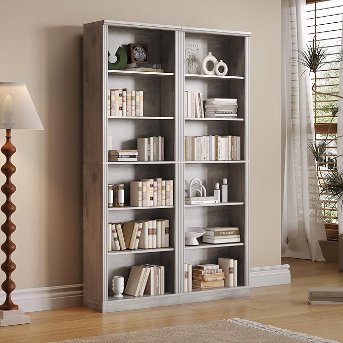Thacuok Grey Bookshelf, 75" Tall Bookcase, 6 Tier Adjustable Storage Shelves, Book Shelf with Anti-Tipping Device, Floor Standing Modern Display Rack for Living Room, Bedroom, Office
