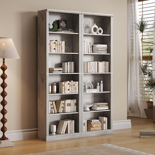 Thacuok 75" Tall Bookshelf Set of 2, 6 Tier Bookshelf with Adjustable Shelves, Bookcase with Anti-Tipping Device, Floor Standing Modern Display Rack,Book Shelf for Living Room, Bedroom, Office, Grey