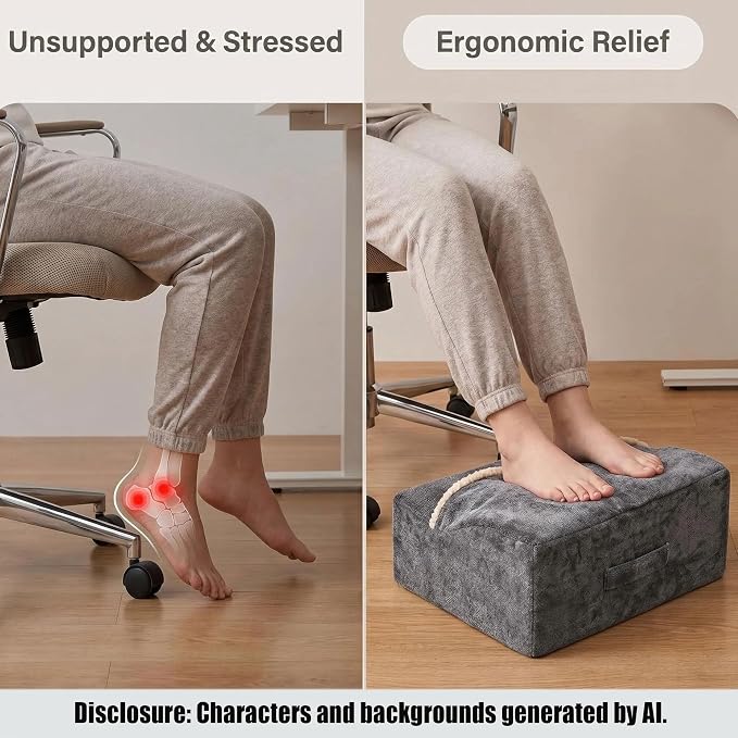 Keep Warm Foot Stool Foot Rest for Under Desk At Work | Office Footrest with Warm Feet Pocket,Ergonomic Under Deskfoot stool Stool for Office Chair & Back &Pain Relief, Dark gray+