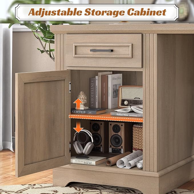 SEDETA Farmhouse 69" Executive L Shaped Desk, Corner Computer Desk with Storage Drawers and Power Outlet, Home Office Desk with File Drawer for Home Office, Oak