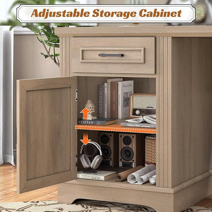 SEDETA Farmhouse 69" Executive L Shaped Desk, Corner Computer Desk with Storage Drawers and Power Outlet, Home Office Desk with File Drawer for Home Office, Oak