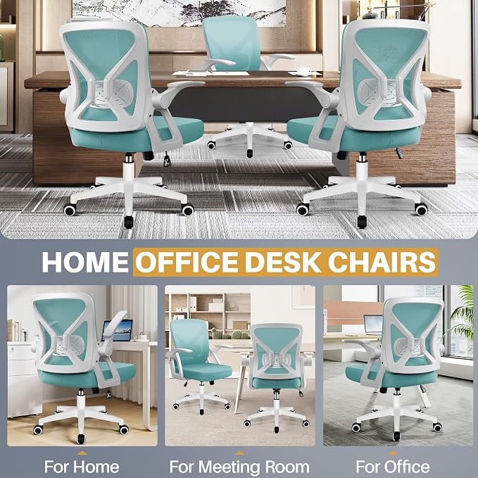 FelixKing Office Chair - Ergonomic Desk Chair Breathable Mesh Task with Wheels and Lumbar Support Home Desk Office Chairs with Flip up Armrest Rolling Swivel for Home Computer Blue