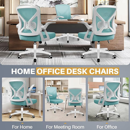 FelixKing Office Chair - Ergonomic Desk Chair Breathable Mesh Task with Wheels and Lumbar Support Home Desk Office Chairs with Flip up Armrest Rolling Swivel for Home Computer Blue