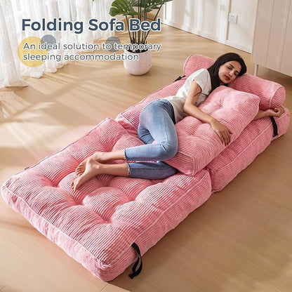 MAXYOYO Folding Sofa Bed, Convertible Chair with Pillow Foldable Couch with Back Support, Portable Fold Out Chair Bed Comfy Floor Sofa Lounge for Living Room Bedroom, Pink, Single