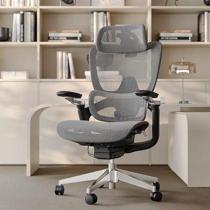 Ergonomic Office Chair, Mesh Computer Chair with 3D Lumbar Support, Home Desk Chair with 5D Armrests, 4D Headrest, 90-130°Tilt, BIFMA Certified, Model Zen (Grey)