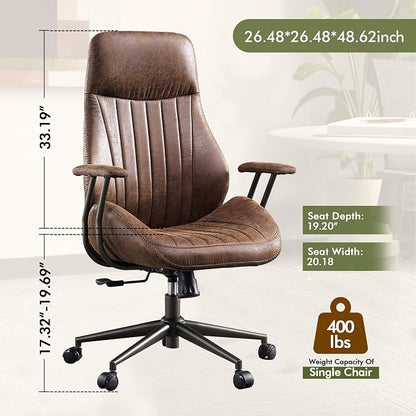 CAODOC High Back Office Chair,Modern Swivel Office Chair,Brown Suede Fabric Gaming Chair,Height Adjustable Home Office Desk Chair with Lumbar Support