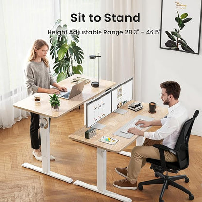 DESINO Standing Desk, 55 × 24 Inches Electric Height Adjustable, Sit and Stand Up, Computer Office Desk with Splice Board, White Frame/Oak TOP