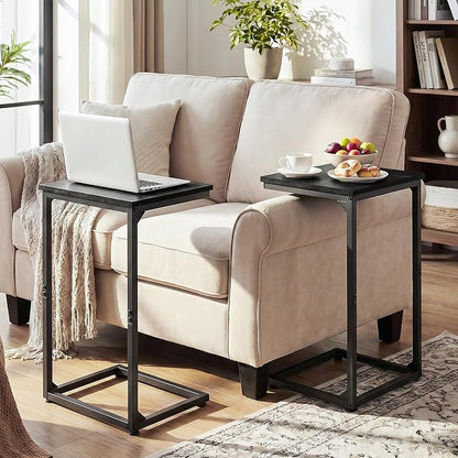 AMHANCIBLE C Shaped End Tables Set of 2, Couch Side Tables that Slide Under Sofa, Slim TV Trays for Living Room and Bedroom, Narrow Space Saving Laptop Workstation, Black, HET02BBK