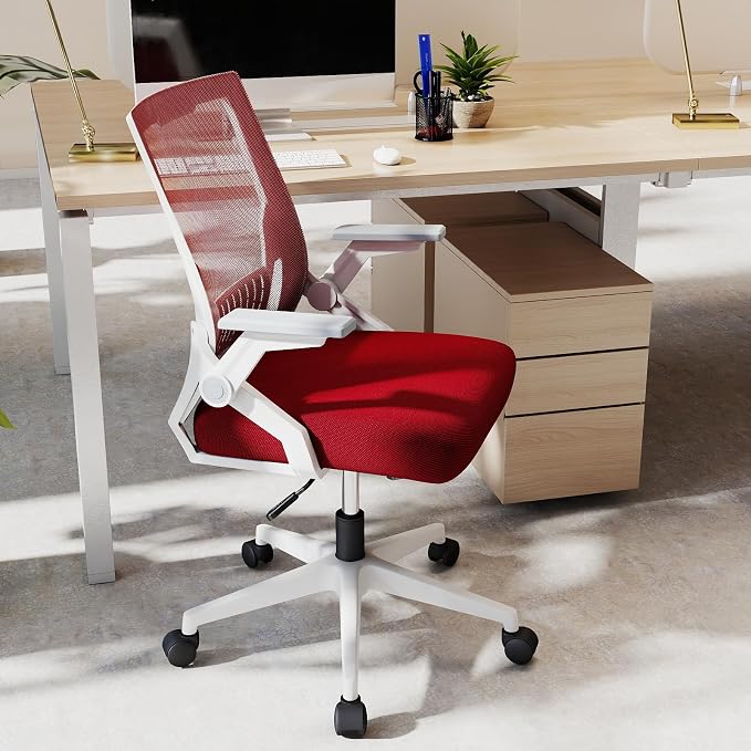 Ergonomic Office Chair with Flip-Up Arms, Small Desk Chair with Breathable Mesh Back, Home Office Desk Chair that Saves Space, Compact Swivel Computer Chair