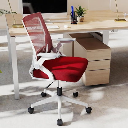 Ergonomic Office Chair with Flip-Up Arms, Small Desk Chair with Breathable Mesh Back, Home Office Desk Chair that Saves Space, Compact Swivel Computer Chair