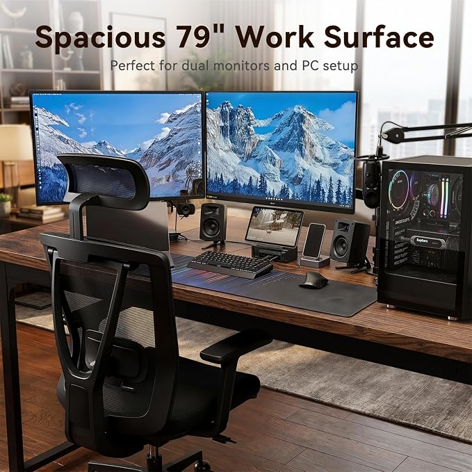 Coleshome 79 Inch Large Computer Desk with Power Outlet, Extra Long Desk for Home Office & Gaming, Spacious Writing Table for Study and Crafting, Rustic Brown