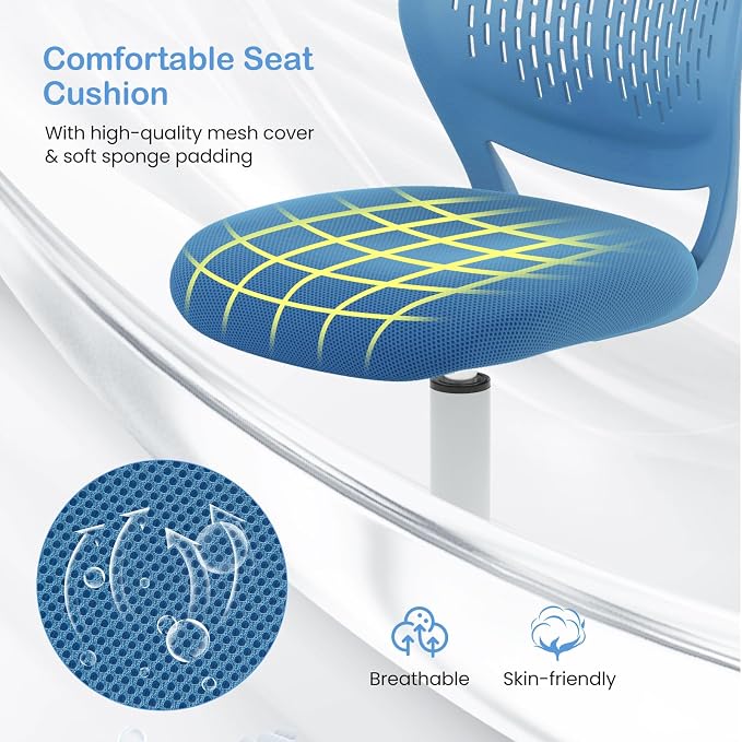 Giantex Kids Desk Chair, Adjustable Children Study Chair, Swivel Armless Mesh Task Student Chair, Child Desk Chair with Adjustable Height & Lumbar Support Computer Chair (Blue)