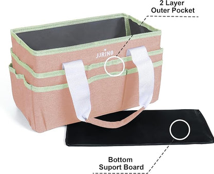 JJRING Craft Organizer Tote Bag, Art Storage Caddy with Multiple Pockets, Beige Sewing Bag for Art, Craft, Scrapbooking, School, Medical, and Office Supplies Storage