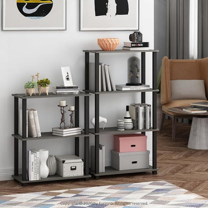 Furinno TURN-S-TUBE Storage Shelves Set of 2, 3-Tier Book Shelf, Corner Shelf, Toolless Open Shelves, Square Tubes, for Organization and Storage, Living Room, Garage, Home Office, French Oak