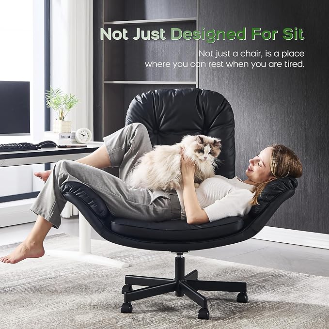 amseatec Criss Cross Office Chair with Armrests & Wheels, Recline 90/135 Lock, 400LBS Big and Tall Executive Office Chair, PU Leather Computer Desk Chair for Home & ADHD（Black）