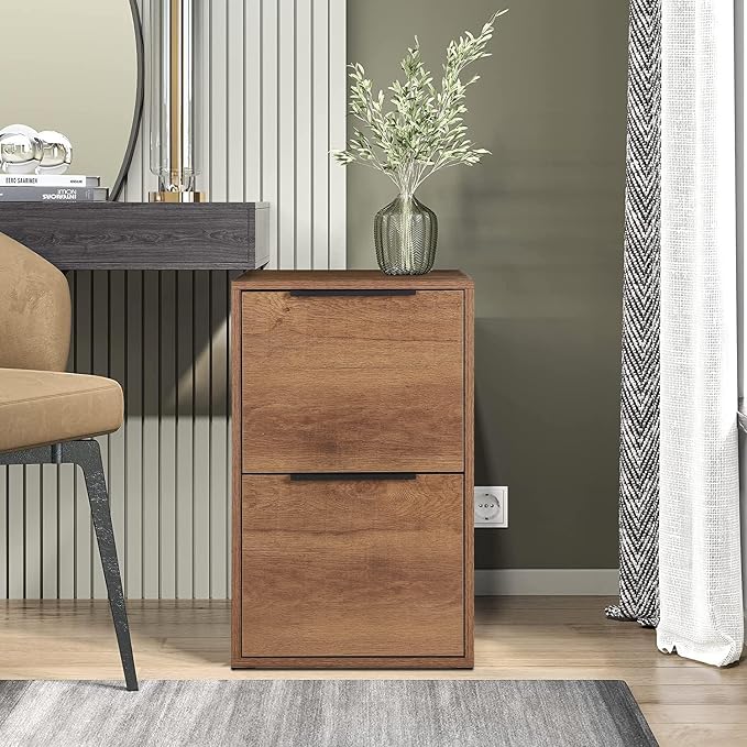 2 Drawer File Cabinet, Wood Vertical Filing Cabinet Fits Hanging Files/Letter Size, Small Under Desk File Cabinets for Home Office, Brown