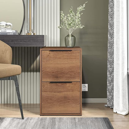 2 Drawer File Cabinet, Wood Vertical Filing Cabinet Fits Hanging Files/Letter Size, Small Under Desk File Cabinets for Home Office, Brown