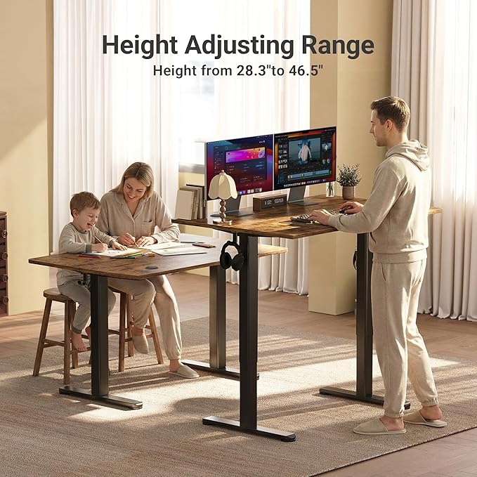 Claiks Electric Standing Desk, Adjustable Height Stand up Desk, 40x24 Inches Sit Stand Home Office Desk with Splice Board, Black Frame/Rustic Brown Top