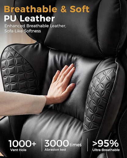 COMHOMA Big and Tall Office Chair Heavy Duty Gaming Chair with Deluxe Embossing Leather High Back Wider Ergonomic Computer Chair with Foot Rest 150°Reclining Pocket Spring Lumbar Support