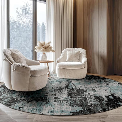 RELEANY Washable Area Rugs 6ft Non-Slip Modern Abstract Soft for Living Room Entryway Bedroom Kitchen, Print Pattern, Blue Black Teal