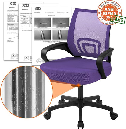 Topeakmart Executive Office Desk Chair Ergonomic Mesh Back Office Chair Adjustable Work Chair with Lumbar Support and Swivel Rolling Wheels for Home Office Conferecne Roon and Study, Purple