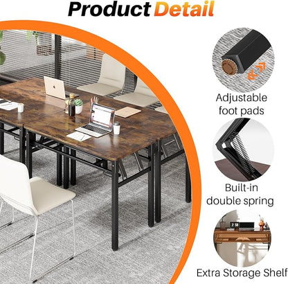 BYMECOST 39 inches Folding Computer Desk, No Assembly Long Foldable Office Table, Portable Large Foldable Home Office Desk, No Install Activity Table Conference Table (Brown, 39.4")