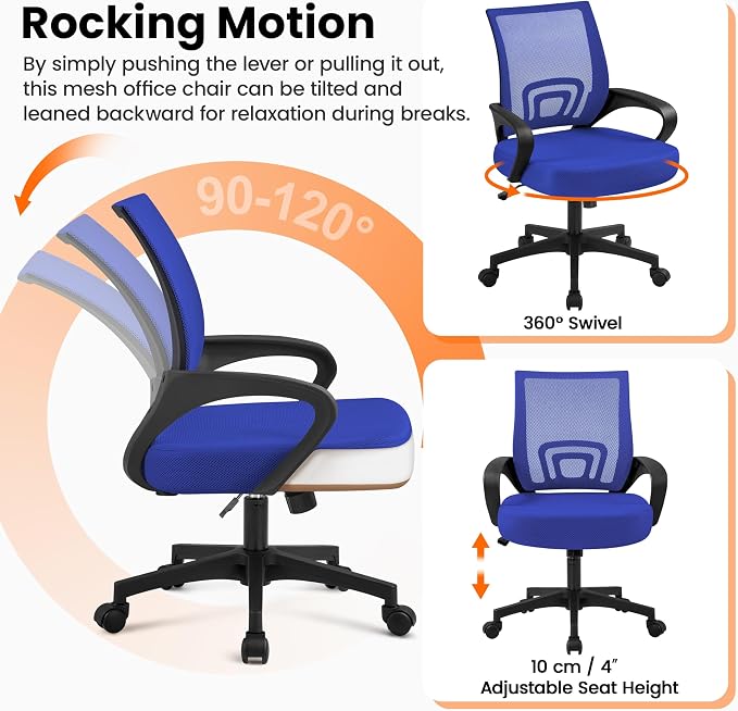 Topeakmart Executive Desk Chair Ergonomic Mesh Back Office Chair Adjustable Work Chair with Lumbar Support and Swivel Rolling Wheels for Home Office Study, Blue