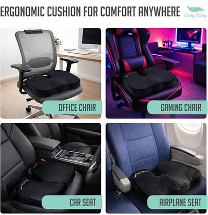 Cushy Tushy Premium Foldable Travel Seat Cushion - for Relief of Lower Back, Sciatic, Butt and Tailbone Pain - for Home & Office Use, Perfect for Travel or Driving - Coccyx Seat Cushion