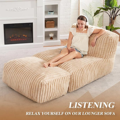 Hobestluk Giant Memory Foam Bean Bag Chairs Sofa for Adults (Khaki,Large) | Soft Fabric,Ergonomic Back Support,Lightweight,Easy Clean,No Assembly,Wear-resisting,For Livingroom Guest room,Well-looking