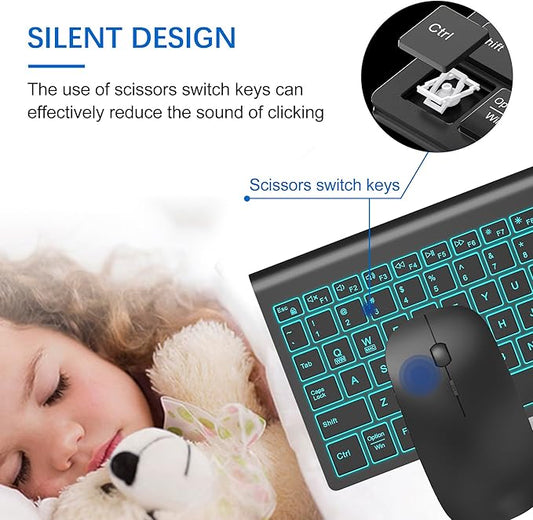 Wireless Backlit Keyboard and Mouse Ultra Slim Combo, TopMate 2.4G Silent Compact 2400DPI Mouse and Scissor Switch Keyboard Set, Batteries Included, for PC/Laptop/Windows/Mac/Gaming - BL Matte Black