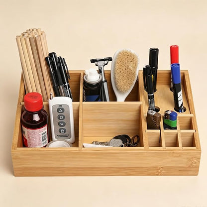 2 Pack Bamboo Art Supply Organizer, Pen Holder Multifunctional Organizer Office Accessory Storage, Desk Organizer for Colored Pencil, Crayon, Paint Brushes, Makeup Organizer