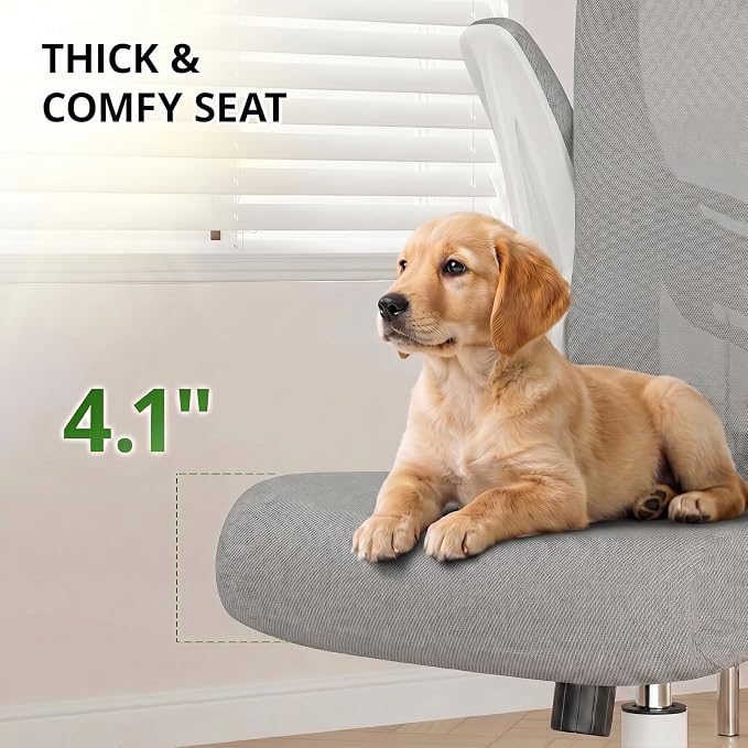 Office Chair, Ergonomic Breathable Mesh Chair,Flip-Up Arms and Adjustable High Back Lumbar Support,Comfy Computer Chair for Home Office (Grey, 407)
