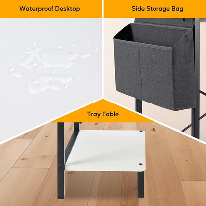 50 Inches L Shaped Home Office Computer Desk Reversible Corner Table PC with Wood Tabletop Metal Frame CPU Stand Side Bag for Gaming, Working and Studying, White